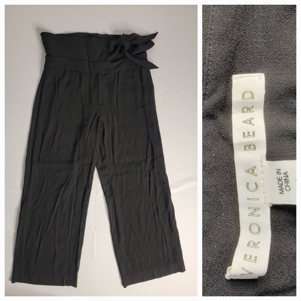 Veronica Beard Pants Sz 4 Crop Wide Leg High Rise Straight Side Tie